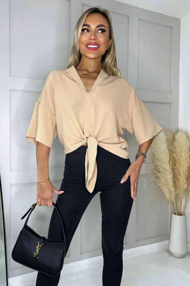 AX Paris Stone VNeck Collar Tie Front Shirt Women Coords