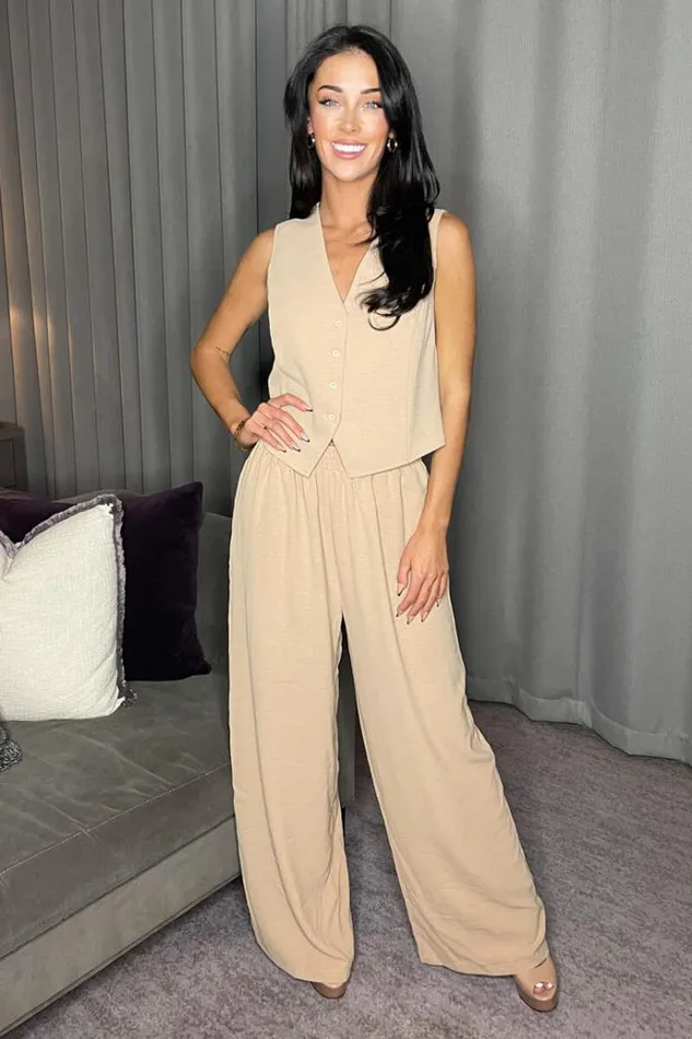 AX Paris Stone Wide Leg Trousers With Elasticated Waist Women Coords