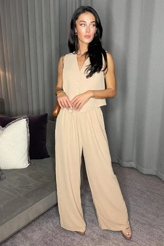 AX Paris Stone Wide Leg Trousers With Elasticated Waist Women Coords