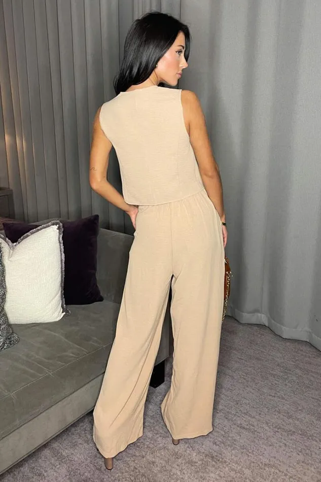 AX Paris Stone Wide Leg Trousers With Elasticated Waist Women Coords