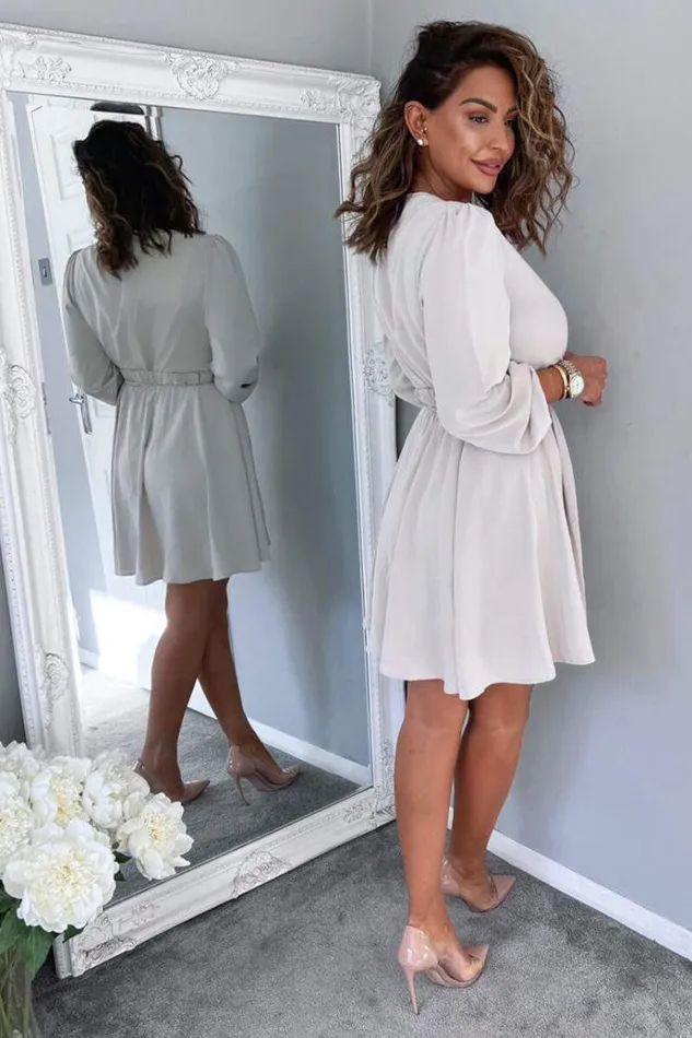AX Paris Stone Wrap Over Belted Skater Dress Women Dresses