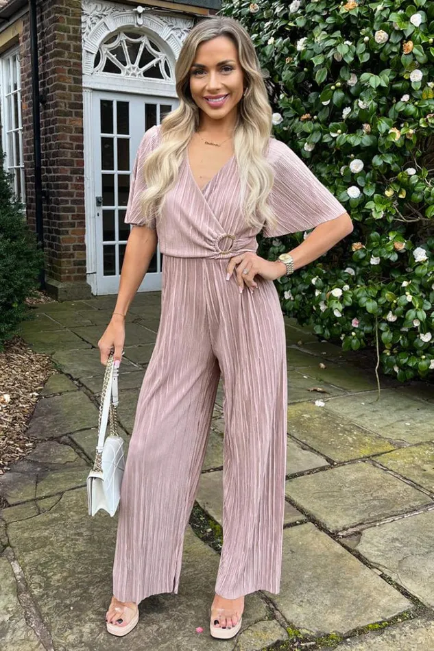 AX Paris Taupe Wrap Top Short Sleeve Plisse Jumpsuit Women Jumpsuits And Playsuits AX Paris Taupe Wrap Top Short Sleeve Plisse Jumpsuit Women Jumpsuits And Playsuits