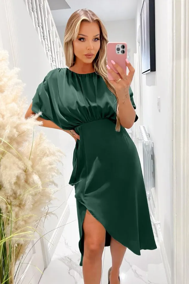 AX Paris Teal Batwing Gathered Top Midi Dress Women Dresses
