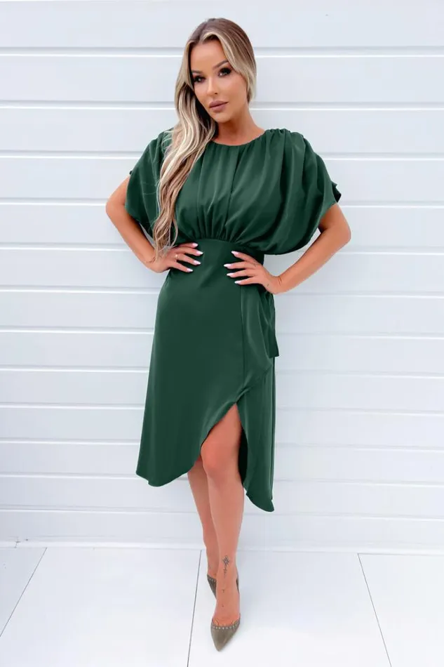 AX Paris Teal Batwing Gathered Top Midi Dress Women Dresses
