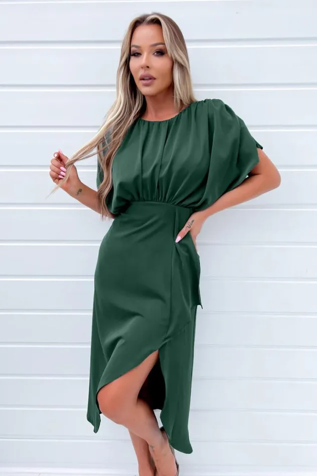 AX Paris Teal Batwing Gathered Top Midi Dress Women Dresses