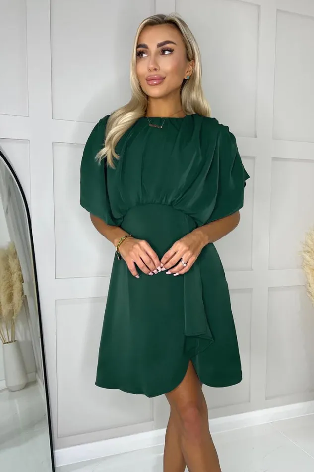 AX Paris Teal Batwing Gathered Top Mini Dress Women Dresses