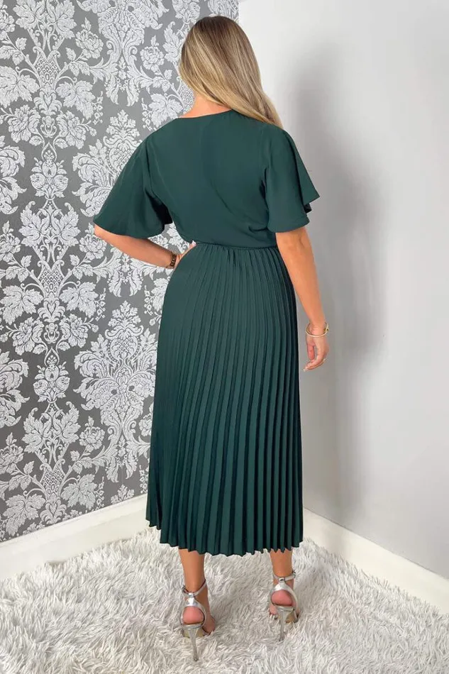AX Paris Teal Belted Pleated Skirt Midi Dress Women Dresses