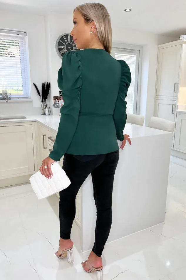 AX Paris Teal Belted Wrap Long Sleeve Top Women Tops