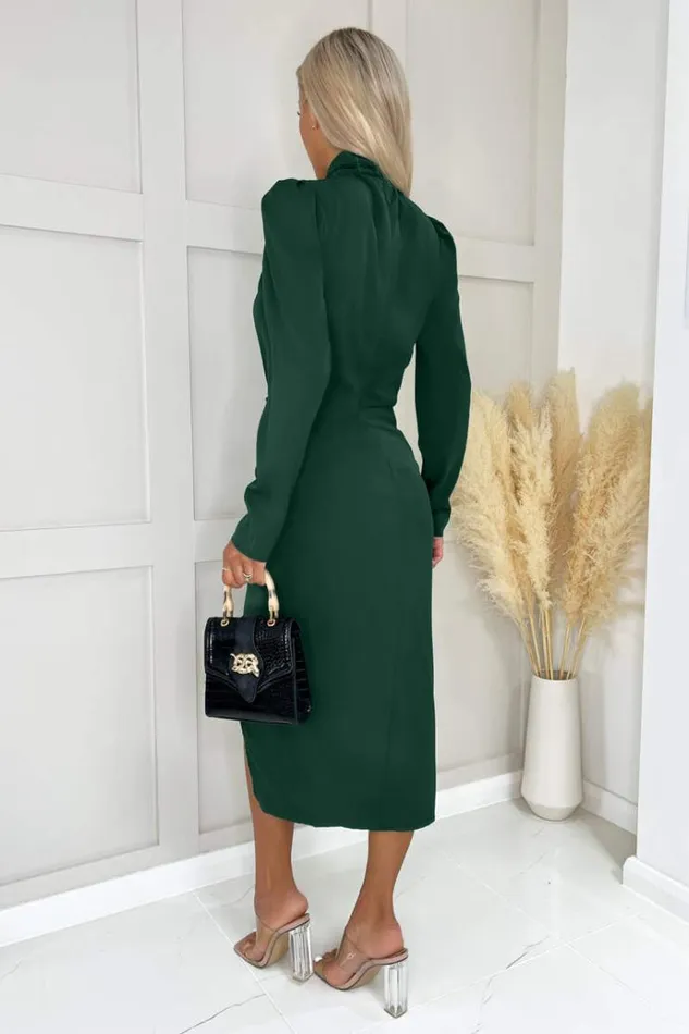 AX Paris Teal High Knot Neck Wrap Midi Dress Women Dresses