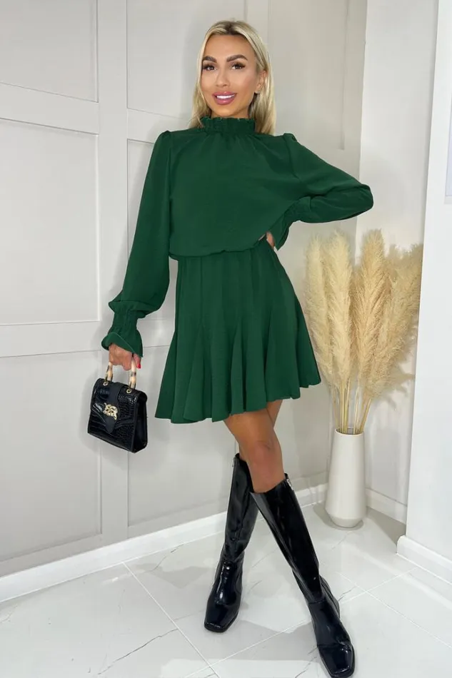 AX Paris Teal High Neck Shirred Detail Skater Dress Women Dresses