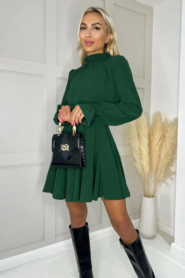 AX Paris Teal High Neck Shirred Detail Skater Dress Women Dresses