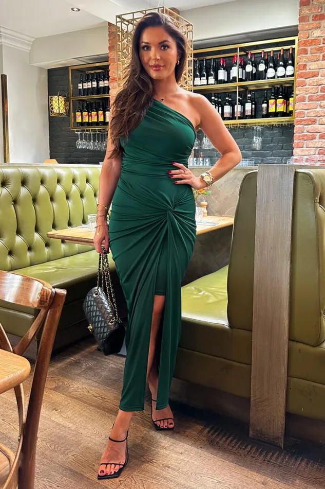 AX Paris Teal One Shoulder Knot Skirt Midi Dress Women Dresses