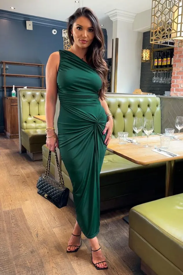 AX Paris Teal One Shoulder Knot Skirt Midi Dress Women Dresses