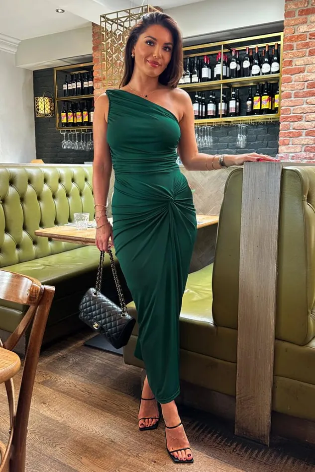 AX Paris Teal One Shoulder Knot Skirt Midi Dress Women Dresses