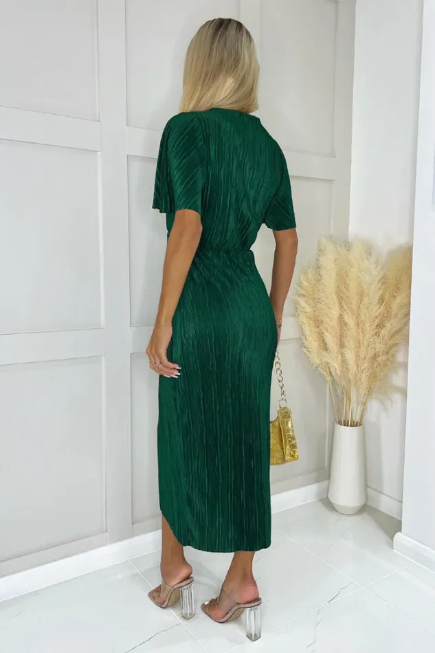 AX Paris Teal Short Sleeve Plisse Wrap Midi Dress Women Dresses