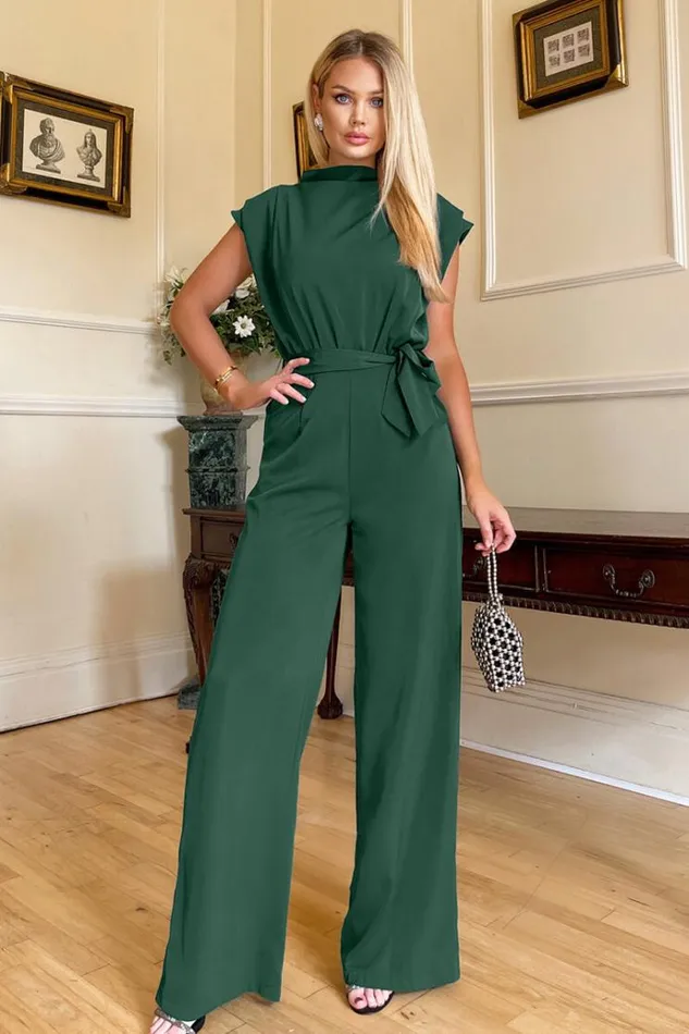 AX Paris Teal Tie Waist Wide Leg Jumpsuit Women Jumpsuits And Playsuits