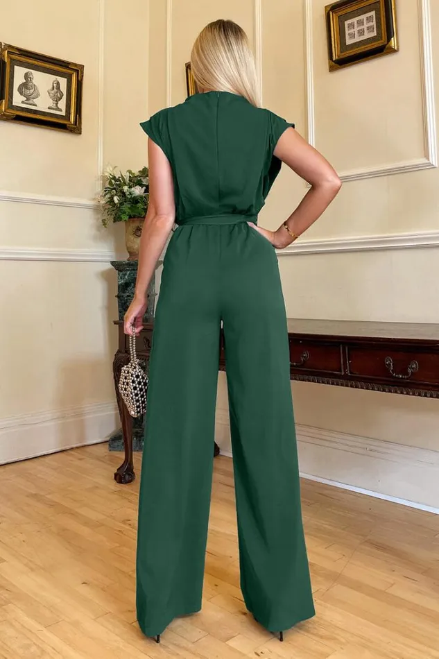 AX Paris Teal Tie Waist Wide Leg Jumpsuit Women Jumpsuits And Playsuits