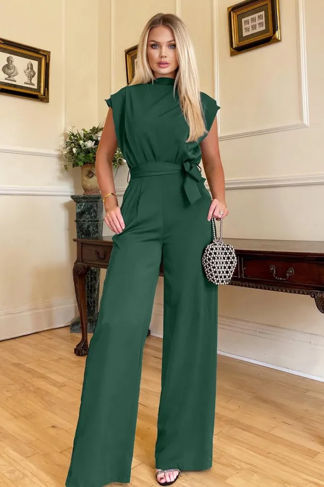 AX Paris Teal Tie Waist Wide Leg Jumpsuit Women Jumpsuits And Playsuits