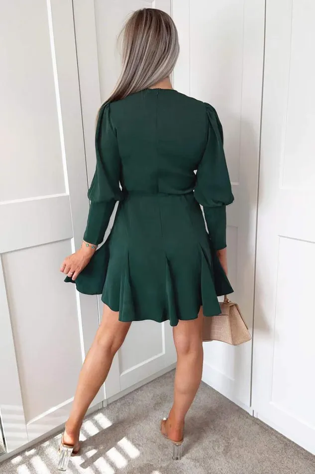 AX Paris Teal VNeck Long Sleeve Skater Dress Women Dresses