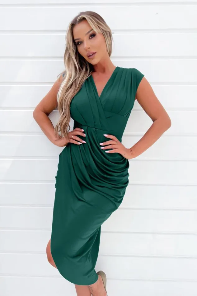 AX Paris Teal Wrap Draped Midi Dress Women Dresses