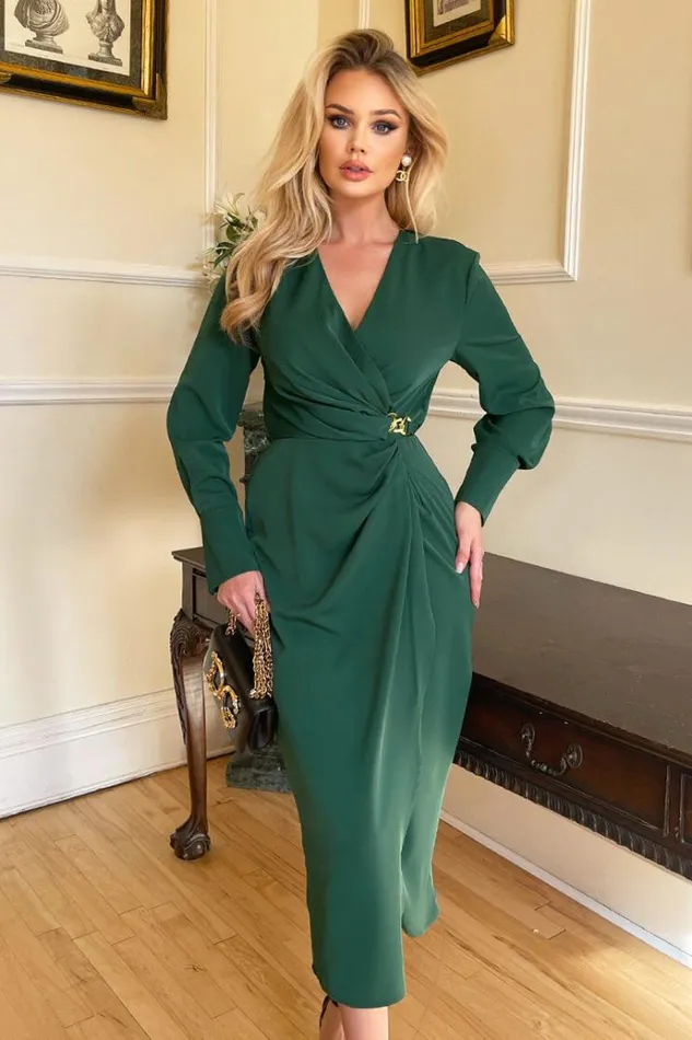 AX Paris Teal Wrap Gold Buckle Midi Dress Women Dresses
