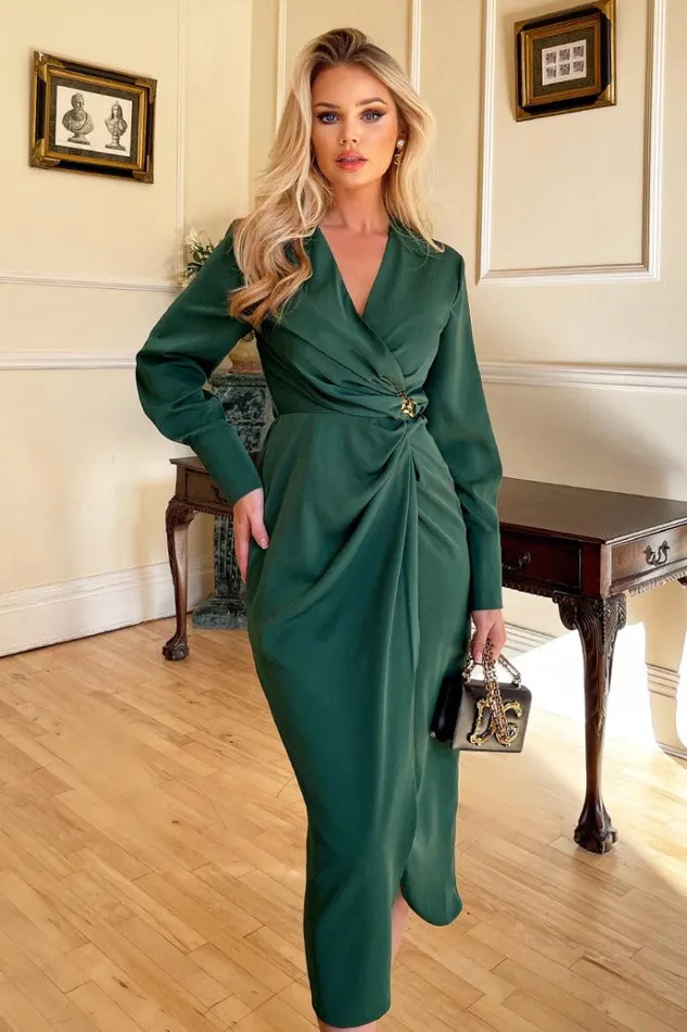 AX Paris Teal Wrap Gold Buckle Midi Dress Women Dresses
