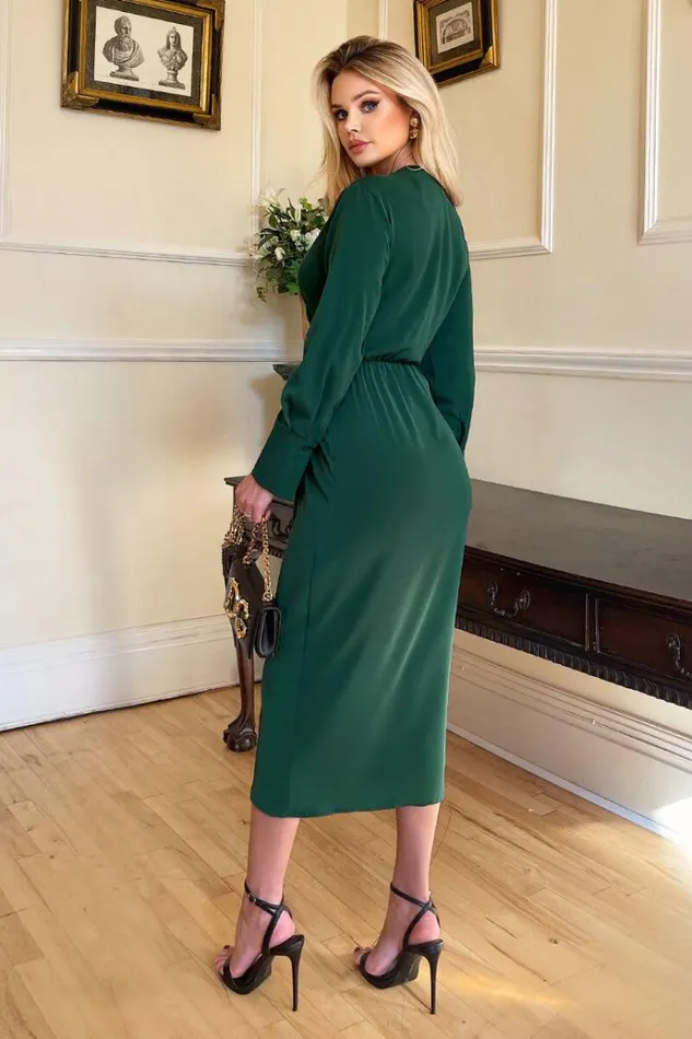 AX Paris Teal Wrap Gold Buckle Midi Dress Women Dresses