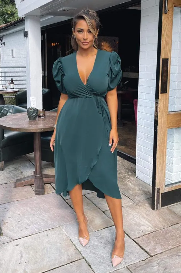 AX Paris Teal Wrap Over Tie Midi Dress Women Dresses