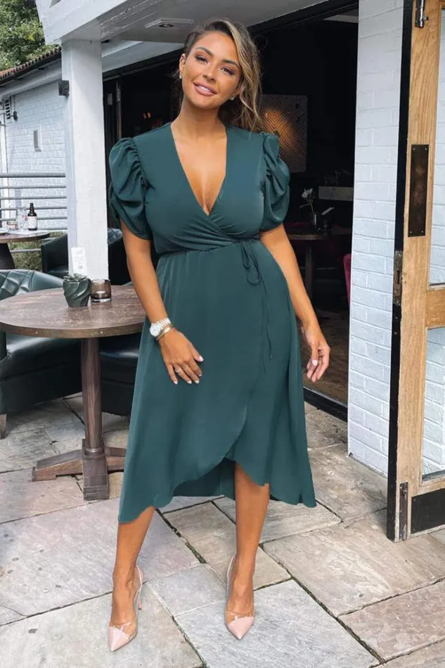 AX Paris Teal Wrap Over Tie Midi Dress Women Dresses