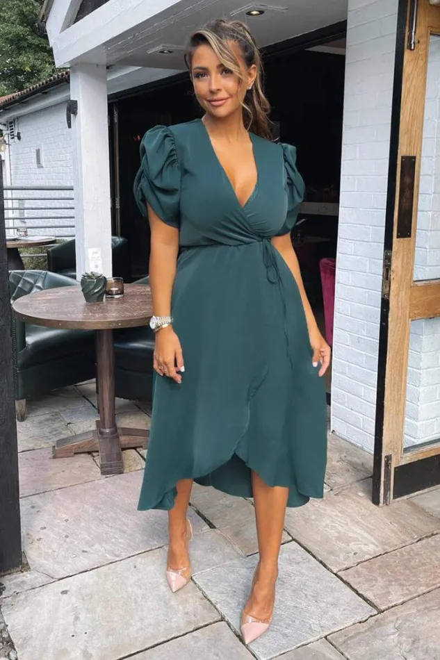 AX Paris Teal Wrap Over Tie Midi Dress Women Dresses