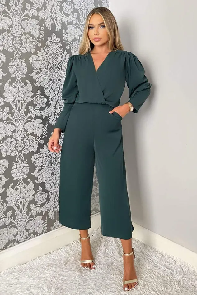 AX Paris Teal Wrap Top Long Sleeve Culotte Jumpsuit Women Jumpsuits And Playsuits AX Paris Teal Wrap Top Long Sleeve Culotte Jumpsuit Women Jumpsuits And Playsuits