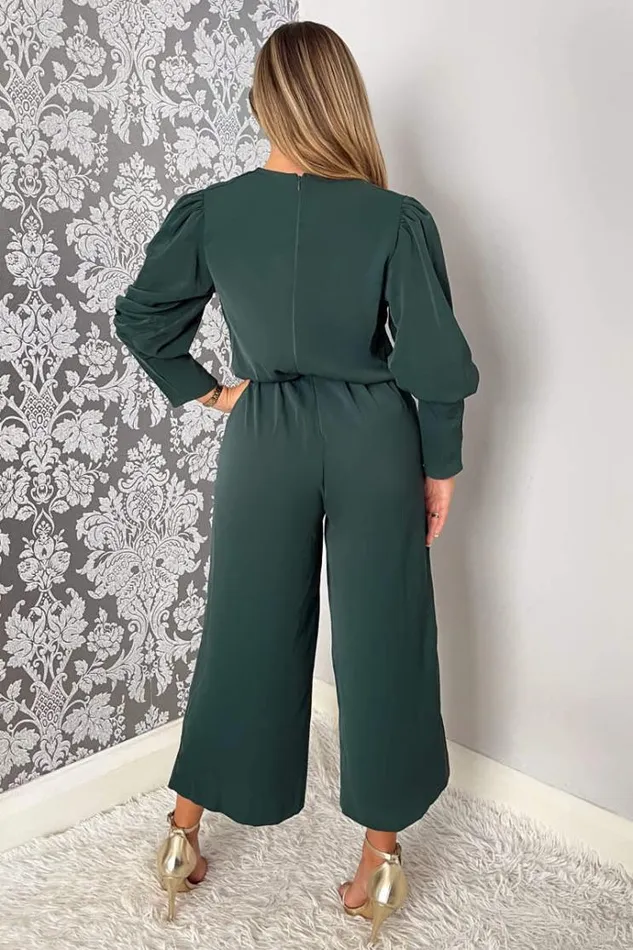 AX Paris Teal Wrap Top Long Sleeve Culotte Jumpsuit Women Jumpsuits And Playsuits