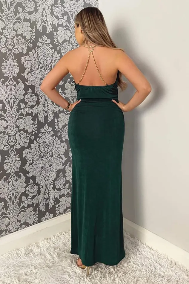 AX Paris Teal Wrap Top Ruched Side Chain Strap Midi Dress Women Dresses