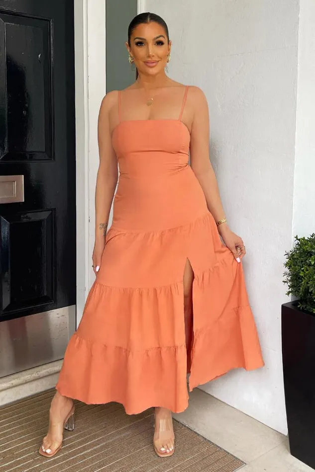 AX Paris Terracotta Strappy Smock Midi Dress Women Dresses