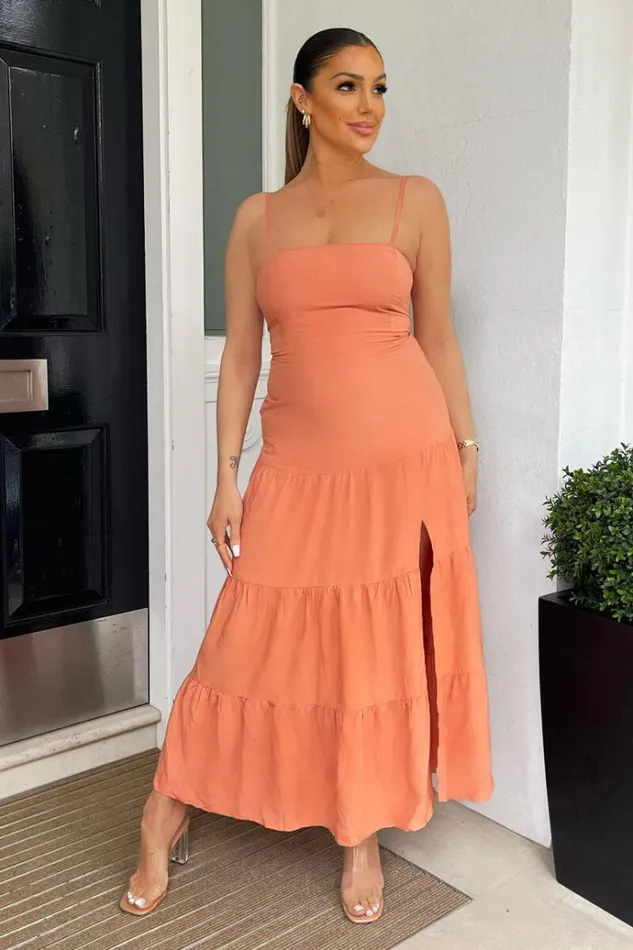 AX Paris Terracotta Strappy Smock Midi Dress Women Dresses