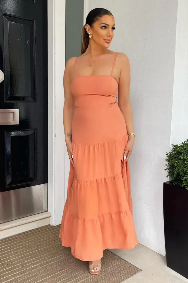 AX Paris Terracotta Strappy Smock Midi Dress Women Dresses