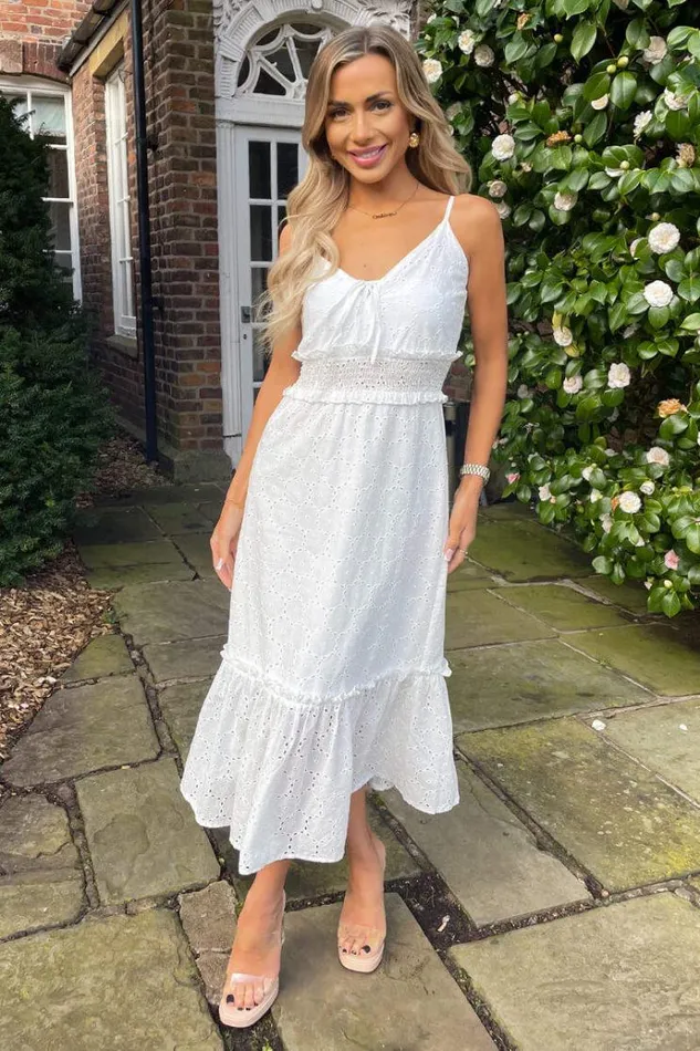 AX Paris White Broderie Frill Hem Midi Dress Women Dresses
