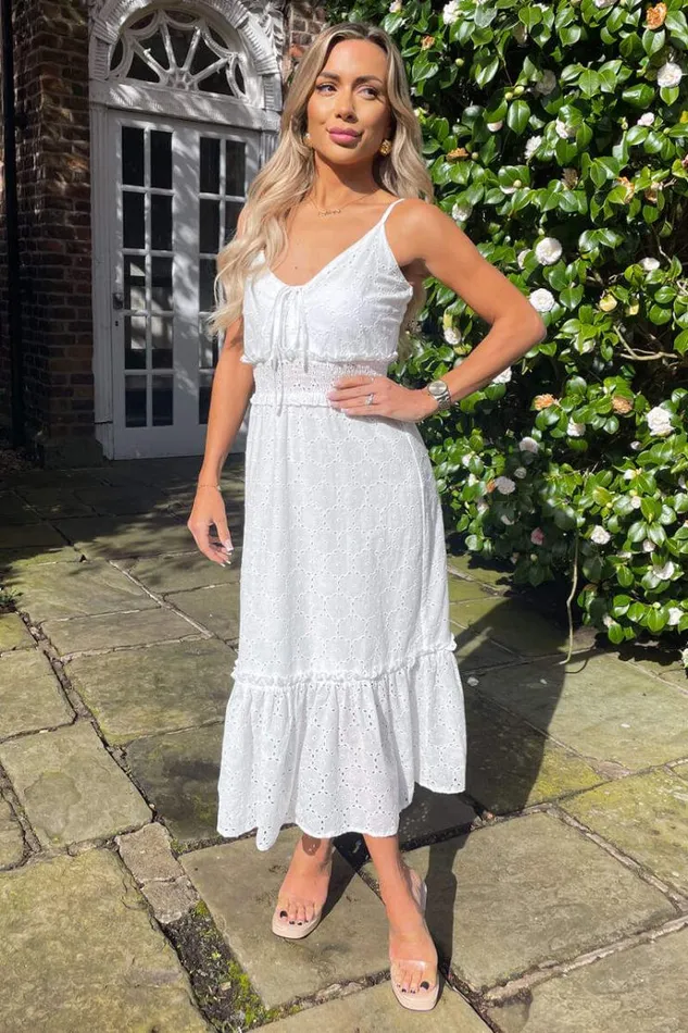AX Paris White Broderie Frill Hem Midi Dress Women Dresses