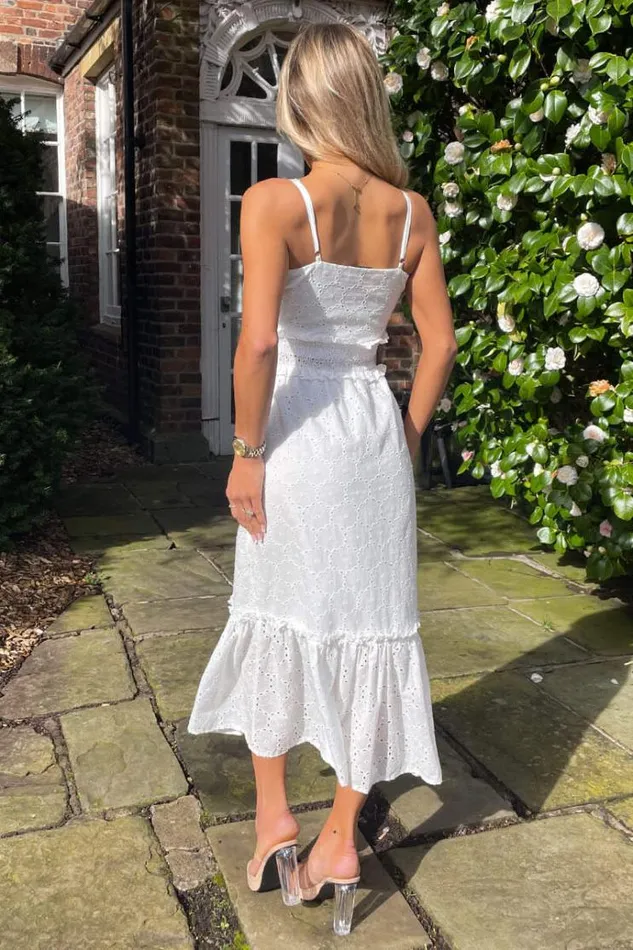 AX Paris White Broderie Frill Hem Midi Dress Women Dresses