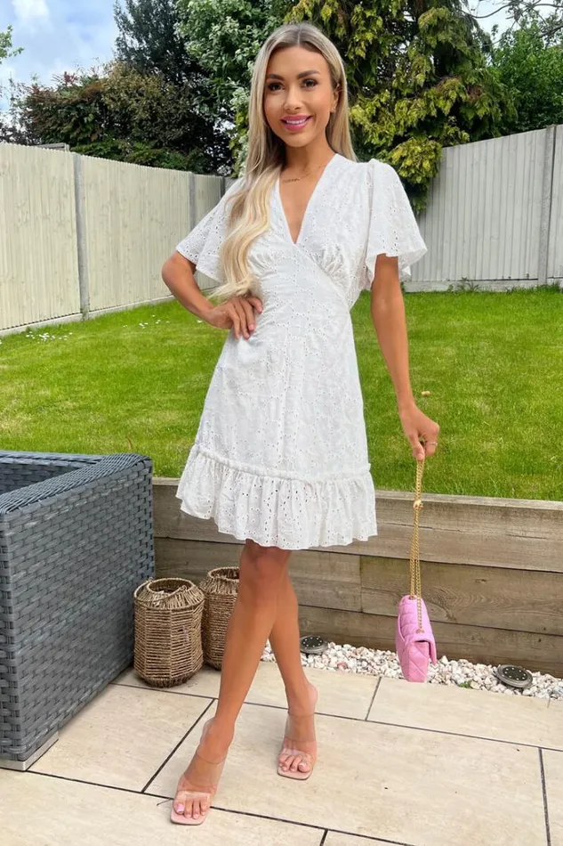 AX Paris White Broderie Mini Dress Women Dresses