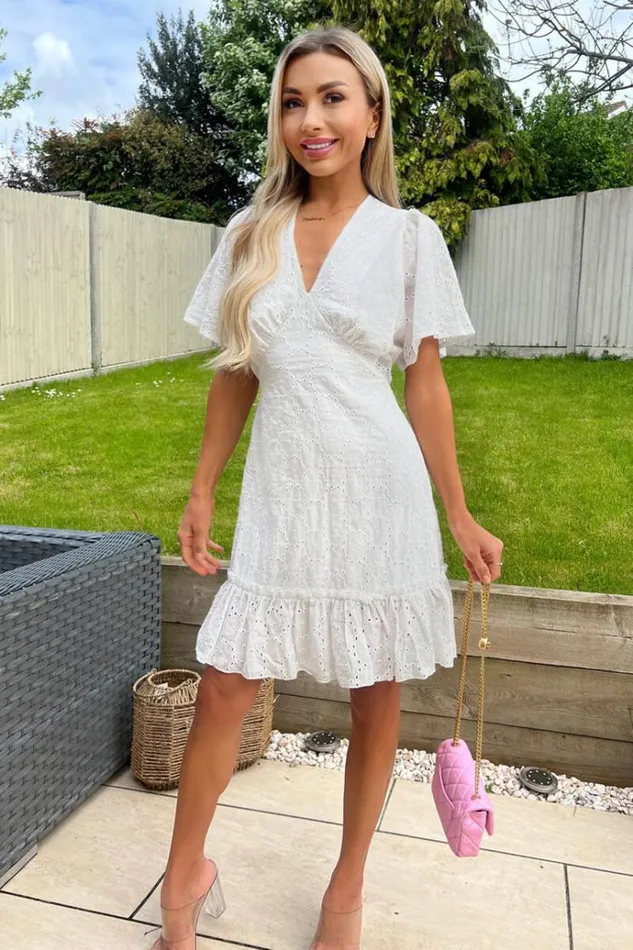AX Paris White Broderie Mini Dress Women Dresses