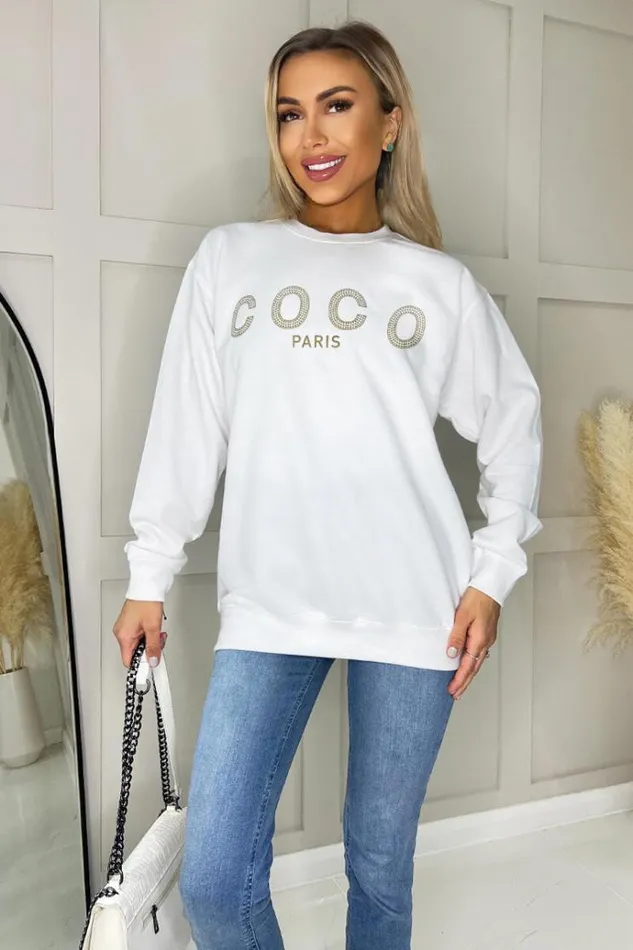 AX Paris White Coco Gold Slogan Sweatshirt Women Loungewear