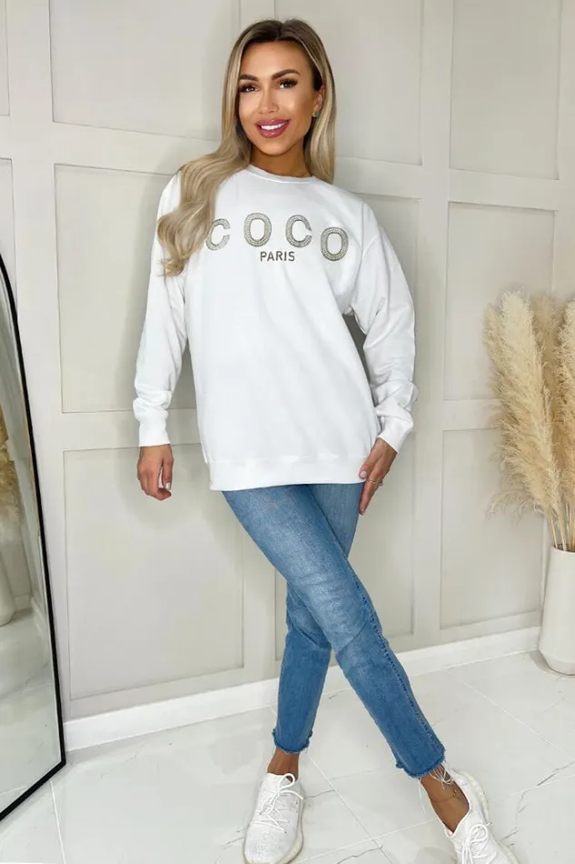 AX Paris White Coco Gold Slogan Sweatshirt Women Loungewear