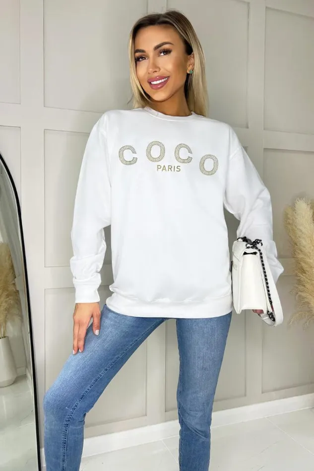 AX Paris White Coco Gold Slogan Sweatshirt Women Tops