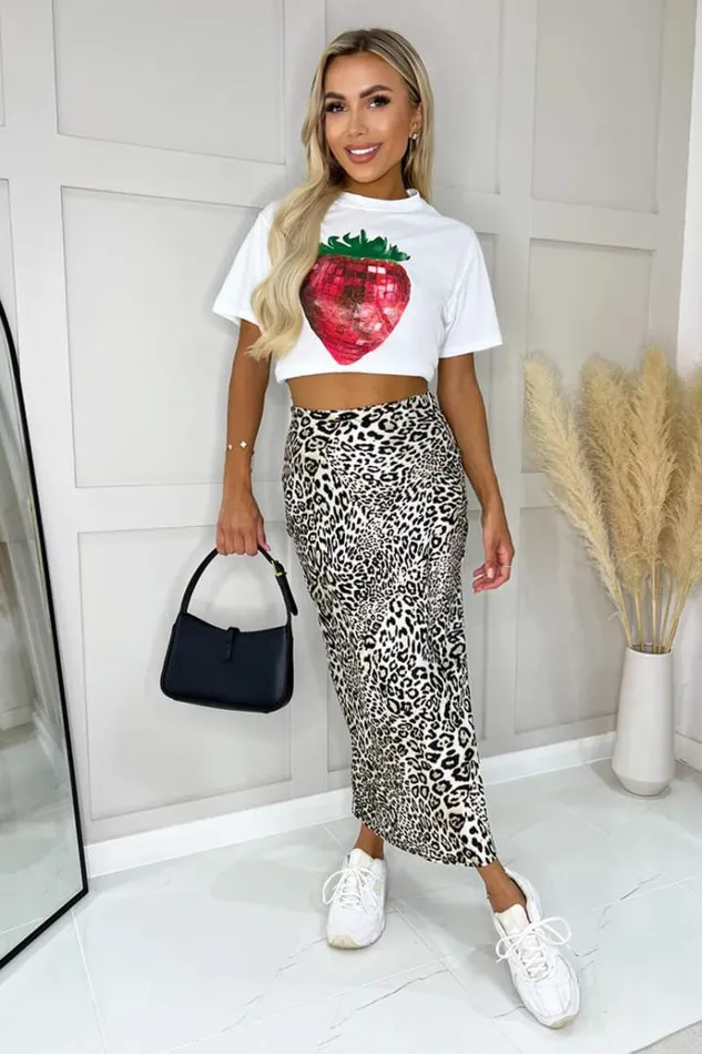 AX Paris White Glitter Strawberry Print TShirt Women Tops