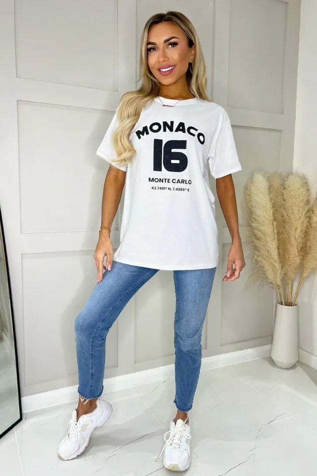 AX Paris White Monaco Slogan TShirt Women Tops