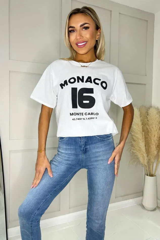 AX Paris White Monaco Slogan TShirt Women Tops