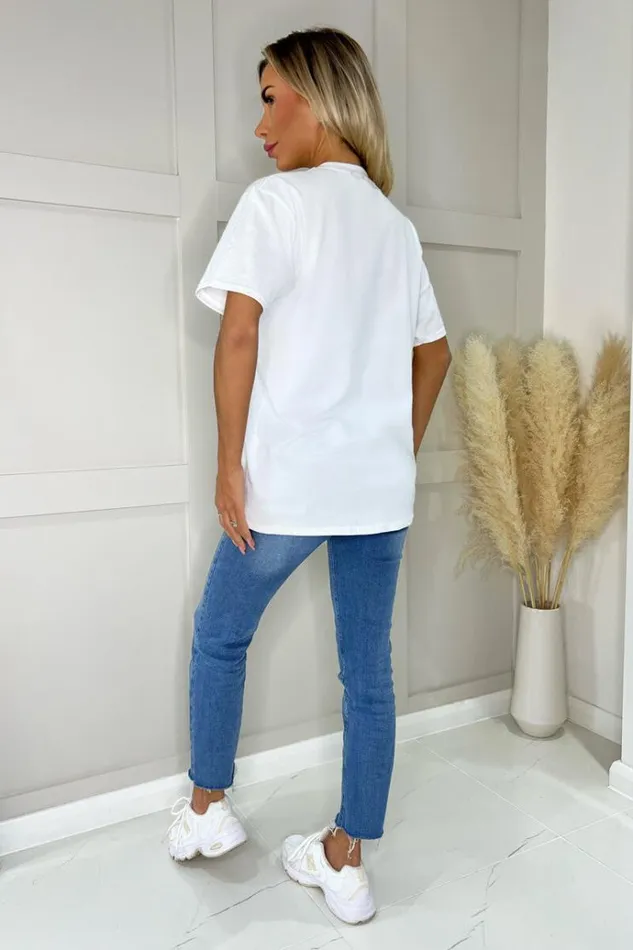 AX Paris White NY London Milan Paris Slogan TShirt Women Loungewear