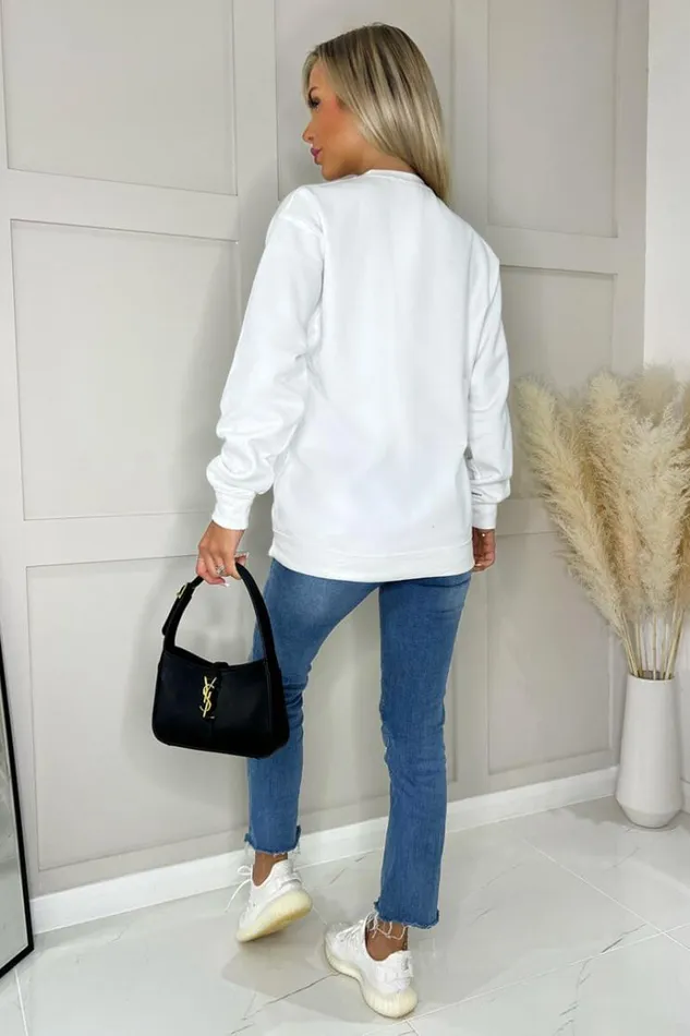 AX Paris White Paris Slogan Crew Neck Sweatshirt Women Loungewear