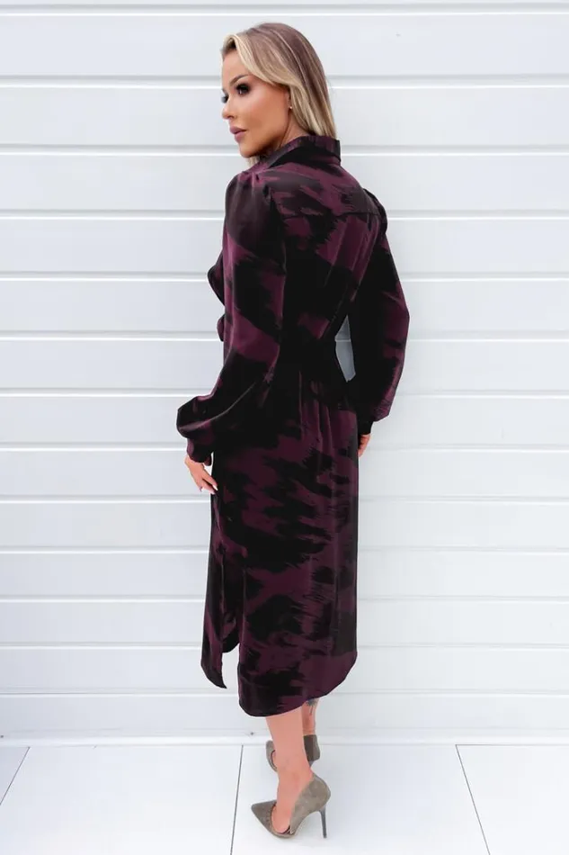AX Paris Wine And Black Printed Button Front Tie Shirt Dress Women Dresses